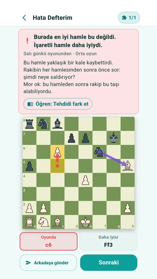 Hata Defterim'de kayıtlı bir hata ve daha iyi hamle