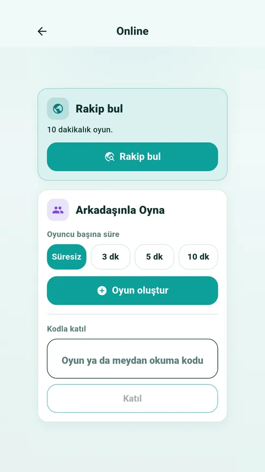 Online ekranı: rakip bul ya da arkadaşınla oyna